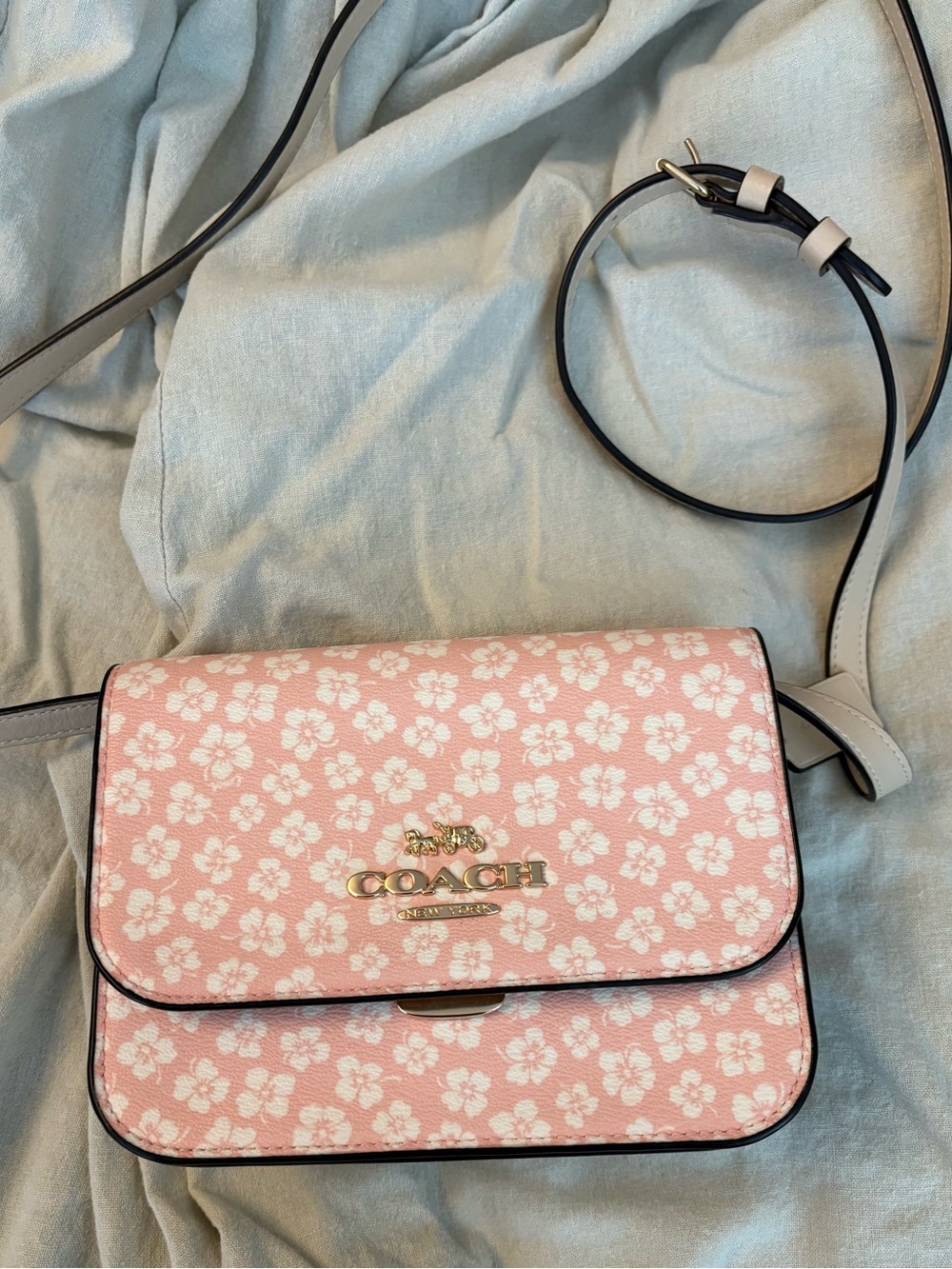 Coach Pink and White Floral Leather Crossbody